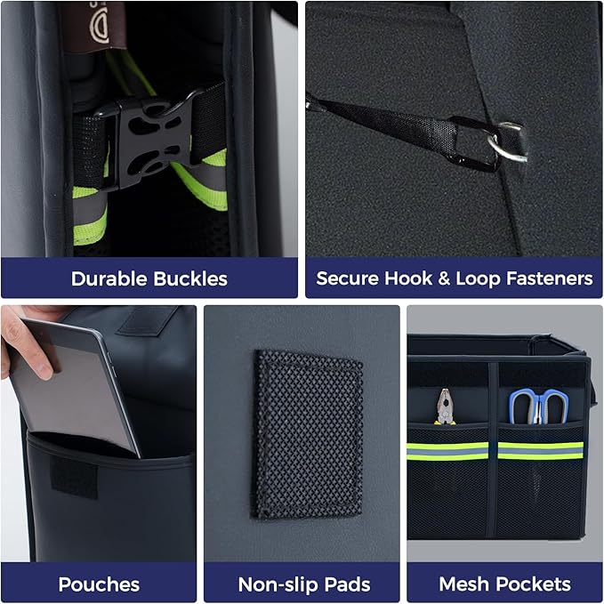 Coverado Car Trunk Organizer - 70L Nappa Leather Trunk Organizer for SUV with Lid, Multi Collapsible Car Storage Organizer Fold