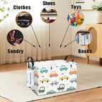 LANGYASHAN Rectangular Storage Bin Collapse Canvas Fabric Cartoon Storage Basket with Handles for Organizing Home Kitchen Boy