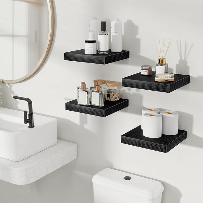 Fun Memories Floating Shelves for Wall, Rustic Wood Wall Mounted Shelves for Bathroom, Bedroom, Living Room & Kitchen, Storag