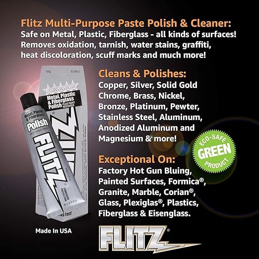Flitz Metal Polish Paste - 5.29oz USA-Made Polish for Solid Chrome, Stainless Steel, & Aluminum - Non-Abrasive for Light Oxidation - Requires Manual Buffing - Not for Plated/Coated Surfaces (3 Pack)