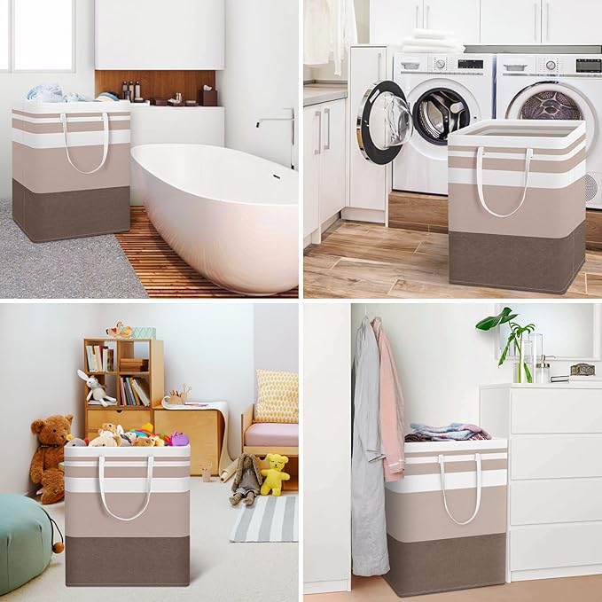 HomeHacks 2-Pack Large Laundry Basket, Waterproof, Freestanding Laundry Hamper, Collapsible Tall Clothes Hamper with Extended