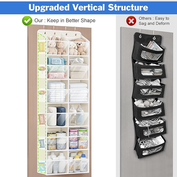 Univivi Over the Door Organizer, 6 Tiers Behind Door Storage with Clear Deep Pockets Hanging Organizer for Closet, Bedroom, N