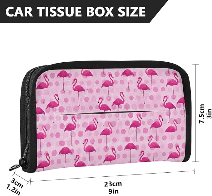 Car Tissue Holder Car Visor Organizer Tissue Box Holder for Car Sun Visor Organizer with Car Vehicle Accessories Essentials Interior for Women Men Pink Flamingos and Polka Dots