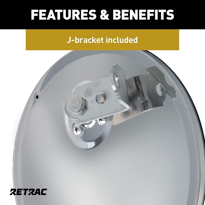 RETRAC 609898 8-1/2-Inch Stainless Steel Offset-Mount Convex Mirror Head with J-Bracket, Universal Driver or Passenger Side