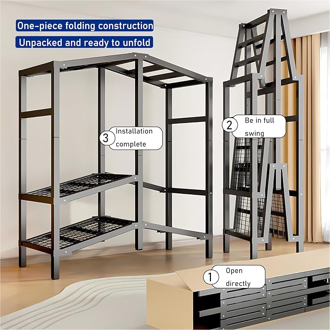 Foldable Portable Closet Wardrobe On Wheel, Load 2000lbs, Portable Wardrobe Closet, Heavy Duty Clothes Rack, Garment Racks fo