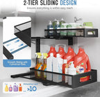 1 Pack-11.4"-16.14"H Under Sink Storage Organizer, Large 2-Tier Elegant Mesh Pull Out Shelf for Kitchen and Bathroom Cabinet 