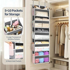 Yecaye 5 Tier Clear Over the Door Organizer Hanging, 5 Large Plastic Pockets and 10 Side Pockets Back of Door Organizer, 56lb