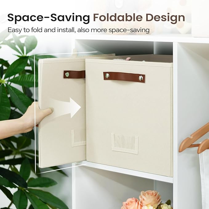 FinishingBo 6-Pack Storage Cubes with Handles & Label Holders Basket, Closet Cube Home Organizer Bins(Beige, 13 x 13 x 13 inc