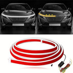 JMTBNO 94" Car LED Hood Light Strip,Dual Color Dynamic Scan Start Up Hood light Exterior,Daytime Running Lights White&Amber Switchback Sequential Turn Signal Lights