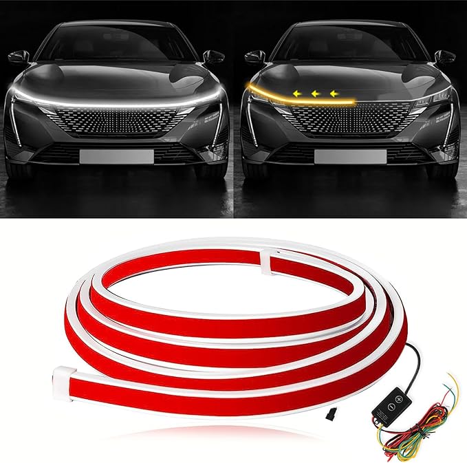 JMTBNO 94" Car LED Hood Light Strip,Dual Color Dynamic Scan Start Up Hood light Exterior,Daytime Running Lights White&Amber Switchback Sequential Turn Signal Lights