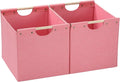 HOONEX Large Foldable Storage Bins, Linen Fabric, Pack of 2, Storage Baskets with Wooden Carry Handles and Sturdy Heavy Cardb
