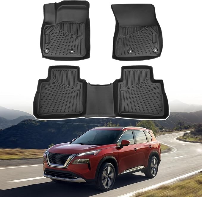 Powerty Floor Mats for 2021-2023 2024 2025 2026 Nissan Rogue Accessories All Weather Floor Liner 3D TPE 1st & 2nd Row Floor Mat Heavy-Duty Floor Liners (NOT for Rogue Sport)