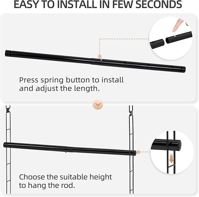 STORAGE MANIAC Hanging Closet Rod, Adjustable Width and Height Closet Hanging Organizer, Space-Saving Clothes Hanging Bar, Cl