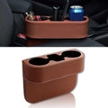 Car Cup Holder, PU Leather Auto Front Seat Organizer, Multifunctional Cup Drink Holders, Gap Filler Storage Box Coin Bucket Console Side Pocket Cell Mobile Phone Holder (Brown)