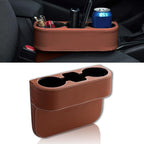 Car Cup Holder, PU Leather Auto Front Seat Organizer, Multifunctional Cup Drink Holders, Gap Filler Storage Box Coin Bucket Console Side Pocket Cell Mobile Phone Holder (Brown)