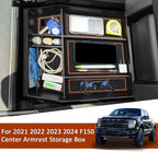 Center Console Organizer Tray for Ford F150 2021 2022 2023 2024 Accessories Interior Secondary Storage Armrest Box Insert Hidden Cubby Drawer (Full Console w/Bucket Seats ONLY) (Orange Trim)