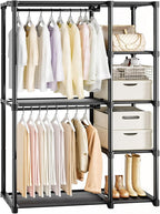Mavivegue 4-Tier Portable Closet with Shelves & Hanging Rod - Portable Wardrobe Closet for Bedroom, Closet, Dorm - Easy Assem