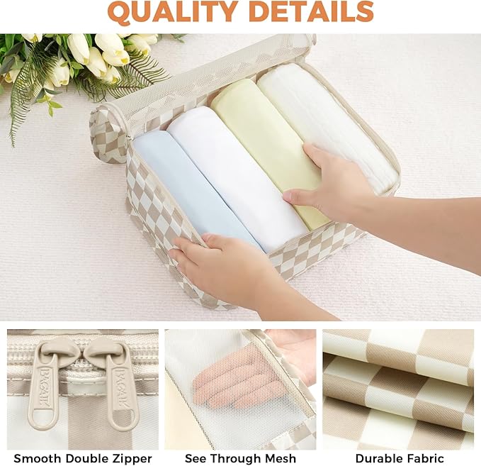BAGAIL 9 Set Packing Cubes with Packing List Luggage Packing Organizers for Travel Accessories (Khaki checkered)