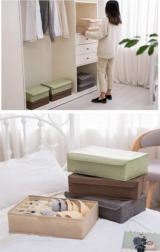 AARAINBOW 2 Packs Underwear Socks Storage Organizer with Lids Foldable Closet Drawer Organizer 46 Cells, Drawer Organizer Bin
