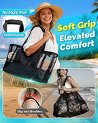 Large Mesh Beach Tote Bag - 50L Pool Bags with 2 Inner Zipper Waterproof Pockets for Swim Toys Towels Travel