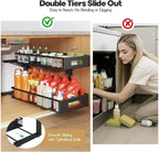 2 Packs 21IN Depth Under Sink Organizer, 2-Tier Pull Out Cabinet Organizer With Smooth Circular Rail, Large Capacity Metal Me