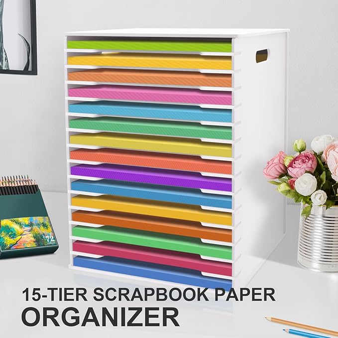 SONGWAY 12x12 Paper Storage Organizer - 15 Tier Desk File Organizer with Adjustable Shelves, Letter Mail Tray, 12x12 Stackabl