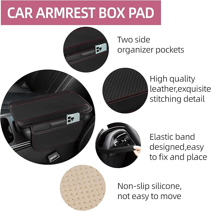 NBTEPEM 10 Pcs Car Floor Mats Full Set Car Accessories, Microfiber Leather Steering Wheel Covers 14.5-15 inch, Center Console Cover, Seat Belt Pads, Cup Coasters, Universal Interior Decor(Pink)