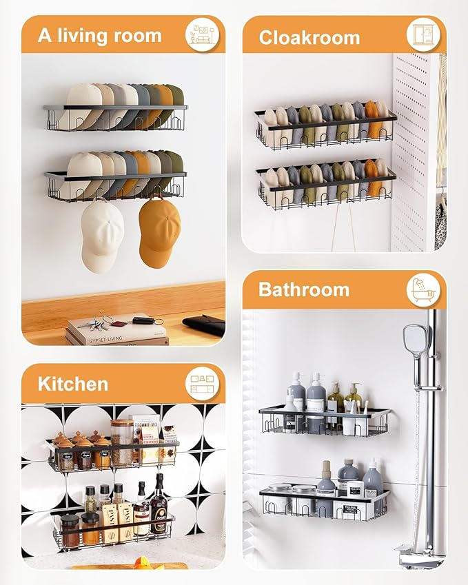 4 Pack Hat Rack for Wall Holds 112 Caps Hat Organizer for Wall Mounted Hat Holder on Wall Hat Organizer for Baseball Caps Hat