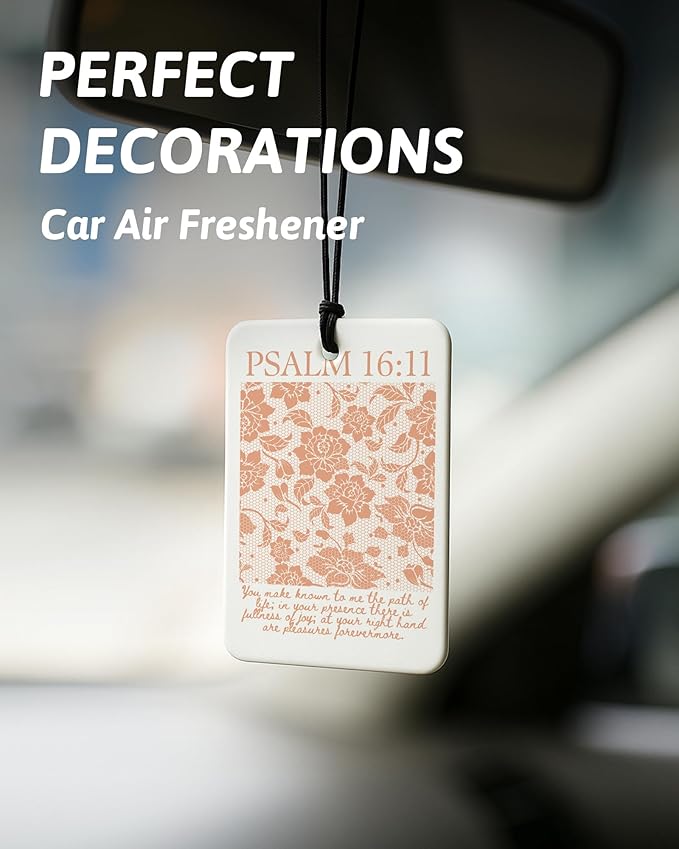 Orange Christian Car Air Freshener 4 Pcs, Girly Pink Bow Floral Religious Hanging Air Freshener for Cars Closet Drawer Books,