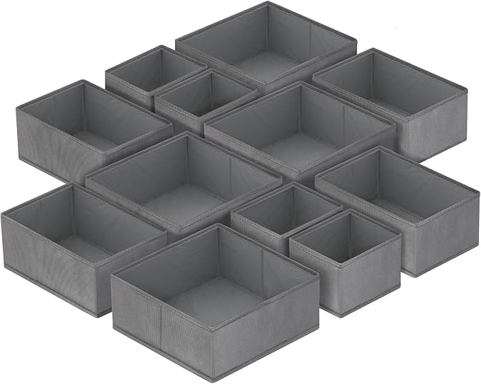 homyfort 12 Pack Dresser Drawer Organizers and Storage Bins for Clothing, Baby Clothes, Bra, Underwear, Socks (Grey)