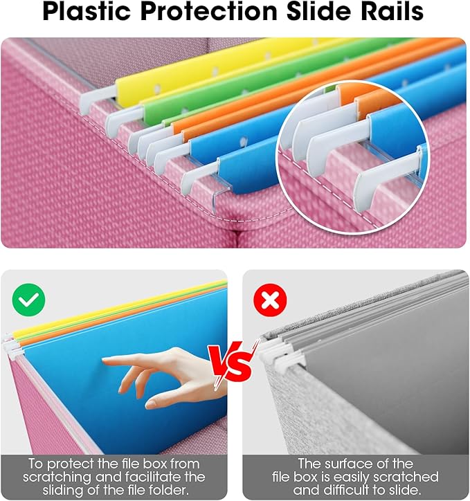 File Organizer Boxes with Lid, Linen Hanging File Storage Boxes with Handle, Collapsible Document Filling Boxes for Letter/Le