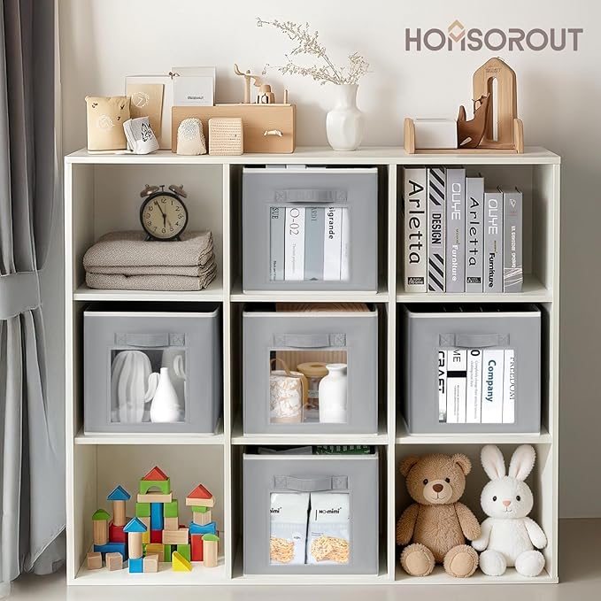 Homsorout Foldable Storage Cubes - Cubby Storage Organizer with Window, Decorative Baskets for Organizing, Fabric Bins for Cl