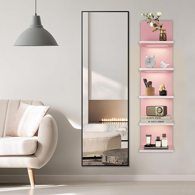 5 Tier Pink Wall Shelf Unit, Pink Shelves, Wall Shelves for Bathroom,Bedroom, Vanity Shelves, Wall Mount Vertical Lack Shelf 
