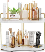2-Tier Corner Bathroom Counter Organizer with Embedded Screw Holes, Secure & Stable Wood Vanity Shelf for Makeup and Skincare