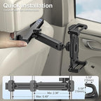 Car Seat Headrest Tablet Holder, [Mobile Folding Arm] Back Seat Tablet Mount for Road Trip, Fit Thickness Case (Deep Max 1.18'') for iPad Pro 12.9/ Air/Mini, Galaxy Tab, All 6.1-15.6" Devices