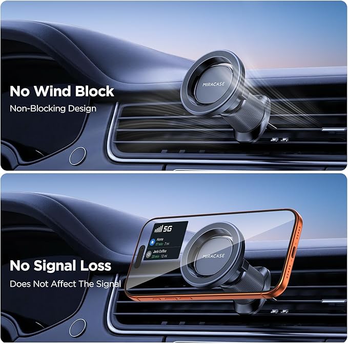 Miracase Car Phone Holder for Magsafe [Super Strong Magnets] Magnetic Phone Holders for Your Car, 360° Adjustable Air Vent Hands Free Cell Phone Mount Cradle Fit iPhone 17-12 & All Smartphones, Black