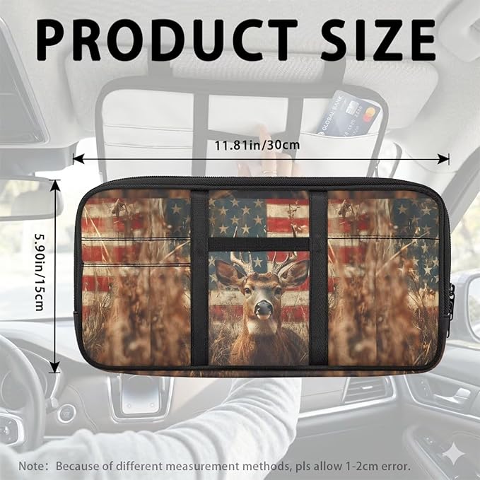 Deer Print Car Sun Visor Organizer 11.81 x 5.9 Inch Car Storage Pouch Holder Multi-Pocket Auto Interior Accessories Pocket Organizer for Card Pen Phone