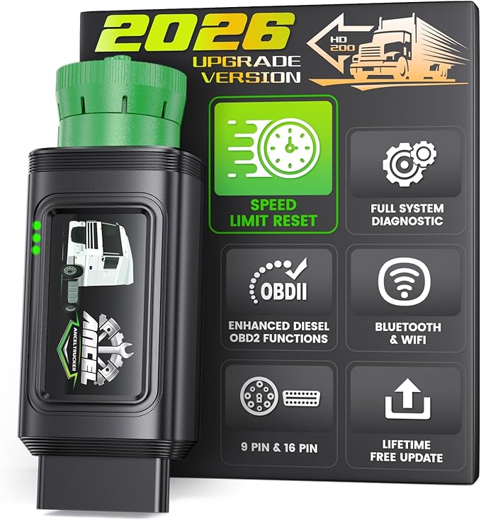 ANCEL HD200 Bluetooth Heavy Duty Truck Scanner, Speed Limit and Idle Reset for Cummins & Caterpillar Engines, J1939/J1708