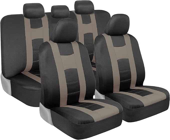 BDK carXS Seat Covers for Cars, Beige Two-Tone Car Seat Covers with Matching Back Seat Cover, Made to Fit Most Auto Truck Van