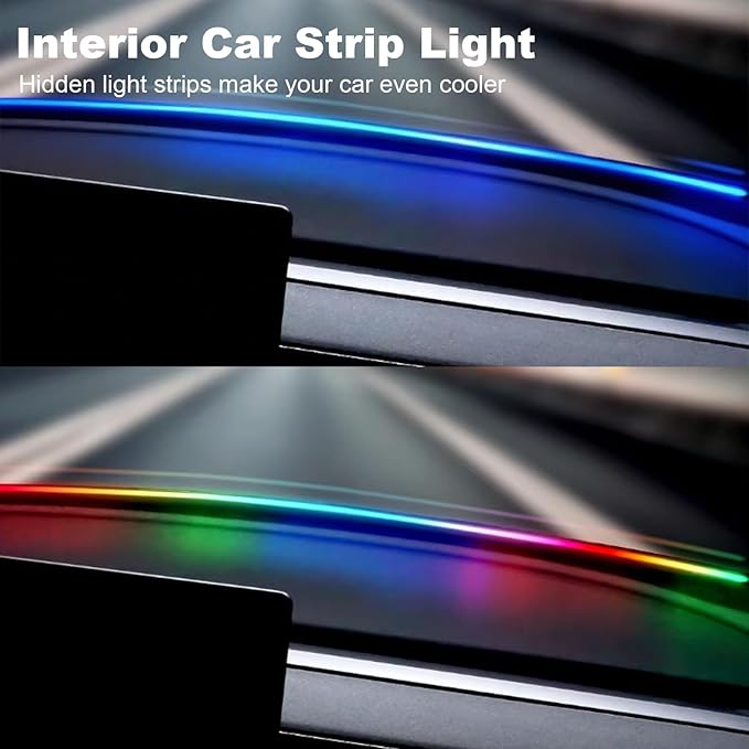 59" RGB LED Strip Lights for Car Interior, Smart App Control with 16M Colors, Music Sync, High-Brightness RGB Ambient Lighting Kits, Easy Plug & Play Installation, Cuttable, Wide Compatibility