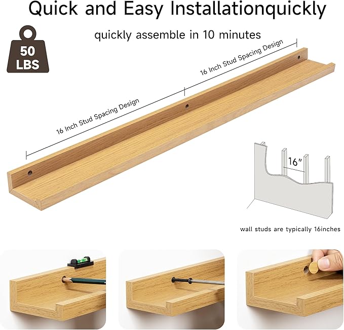 Fun Memories Picture Ledge Shelf, 32 Inch Floating Shelves Set of 2, Large Nursery Book Shelves for Toys Storage, Kids Booksh