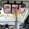 Pink Flower Car Sun Visor Organizer, Multi-Pocket Auto Visor Organizers Card Holder Car Storage Bag with Zipper Scratch-Resistant Auto Sunshade Organizer Bag Organizes Essentials