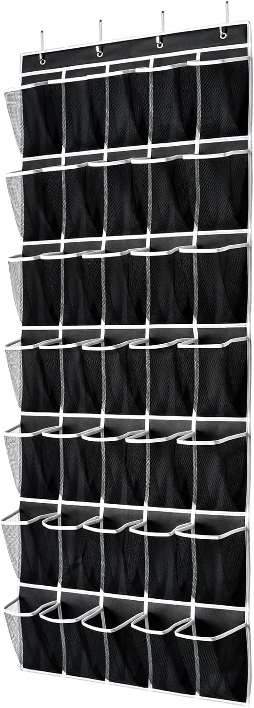SAVERHO 35 Pockets Over the Door Shoe Organizer, Hanging Shoe Organizer for Door with 35 Mesh Pockets Large Capacity Shoe Han