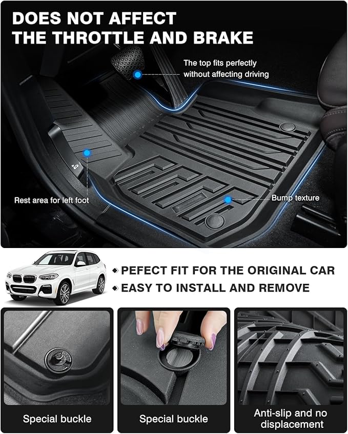 Powerty Floor Mats for 2018-2024 BMW X3 / 2019-2024 BMW X4, Custom Fit for X3 X4 Accessories, 3D TPE All Weather Car Mats Heavy-Duty Floor Liners (Fit All Models)
