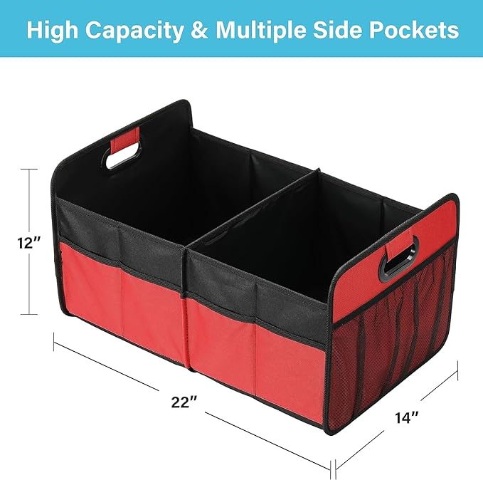 Simple Deluxe Trunk Organizer for Car/SUV/Truck, Collapsible 2 Compartment 50L Automotive Storage Box with 5 Pocket, 600D