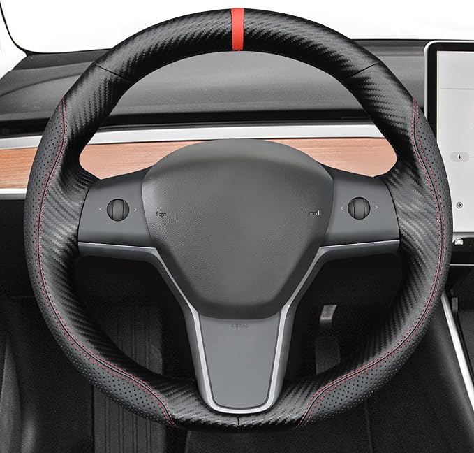 MEWANT Hand Stitched Steering Wheel Cover for Tesla Model 3 2017-2023 / Model Y 2020-2023 for Tesla Model 3/Y Accessories