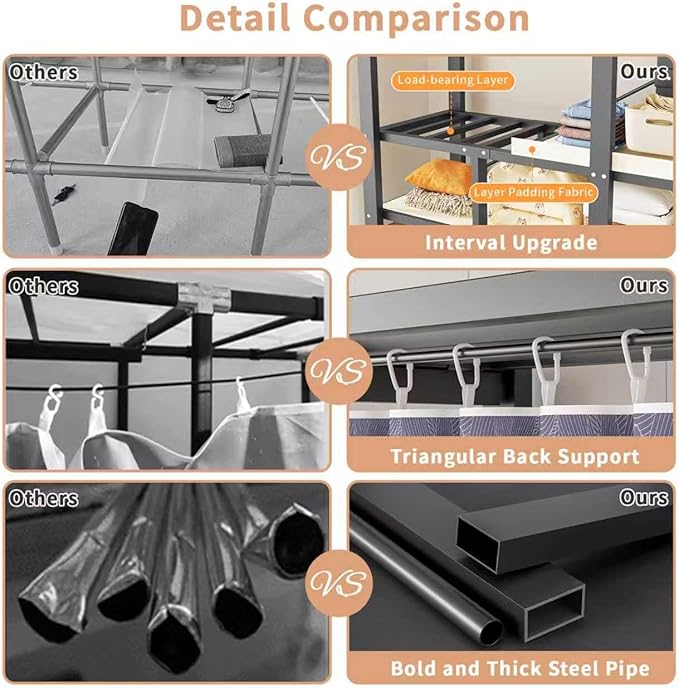Foldable Portable Wardrobe Closet with Magnetic Doors & Cover, Heavy Duty Covered Clothes Rack with Hanging Clothing Rod, Met