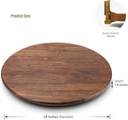 24 Inches Black Walnut Wood Lazy Susan Organizer, Solid Wooden Round Turntable, Rotating Tray for Table Top/Counter Top
