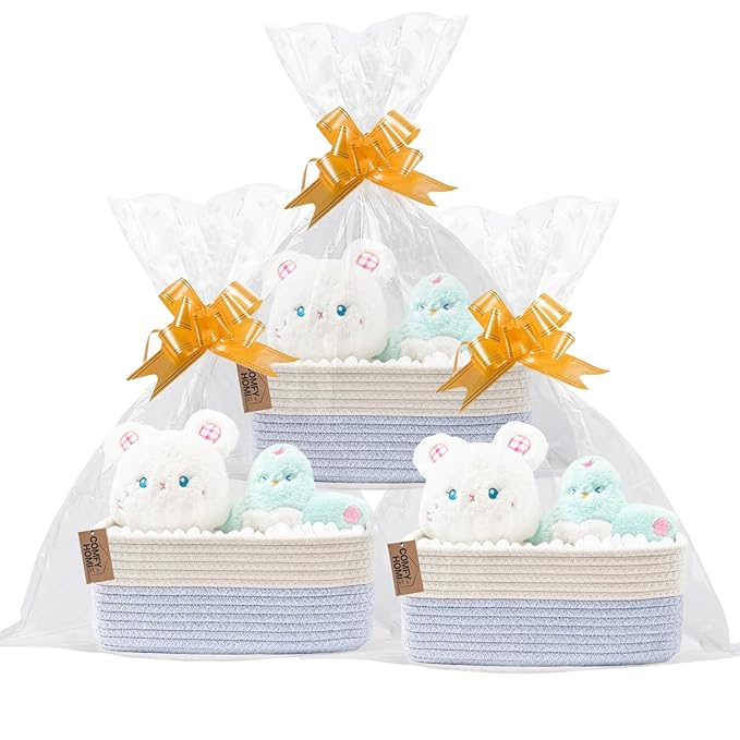 COMFY-HOMI 13" x 8.5" x 5.1" Storage Baskets for Organizing | Cotton Rope Woven Basket | Toy Storage Bin Box | Basket for She