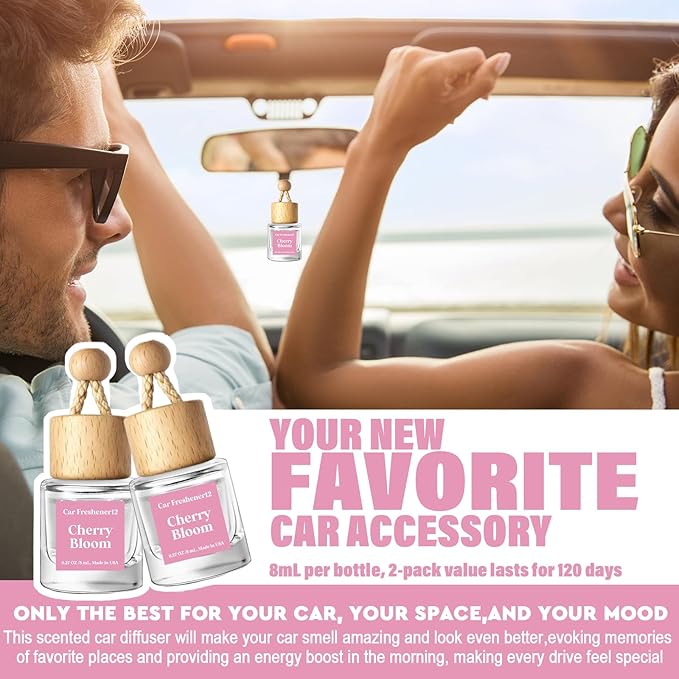HoogaLife Car Air Freshener Diffuser 2 Pack Hanging Cherry Bloom Car Air Freshener for Women 45+ days Long Lasting Fragrance 